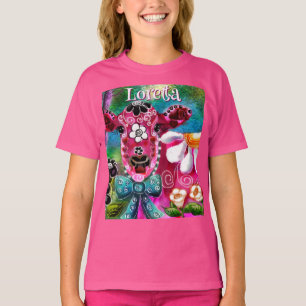 Whimsical Floral Cow Pink Teal Black Personalized T-Shirt