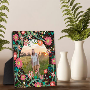 Whimsical Floral Cute Photo Customized Plaque