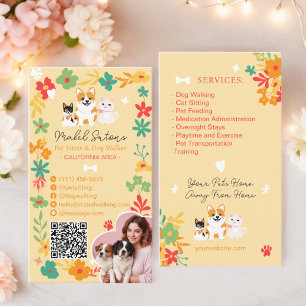Whimsical floral cute pop pet sitter dog walker business card