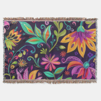 Whimsical Floral design  Throw Blanket