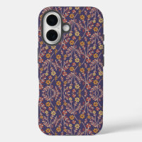 Whimsical Floral Design with Vines on Purple Back