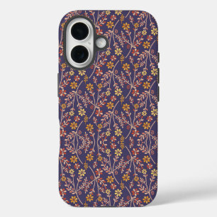 Whimsical Floral Design with Vines on Purple Back iPhone 16 Case
