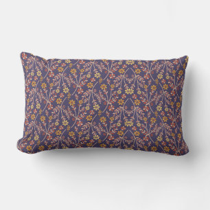 Whimsical Floral Design with Vines on Purple Back Lumbar Pillow