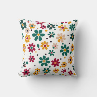 Whimsical Floral Dots Throw Pillow