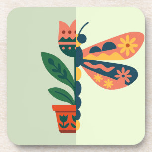 Whimsical floral dragonfly Design Coaster