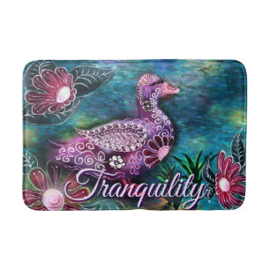 Whimsical Floral Duck Purple Teal Personalized Bath Mat