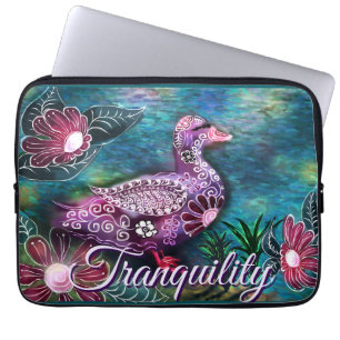 Whimsical Floral Duck Purple Teal Personalized Laptop Sleeve
