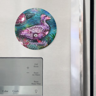 Whimsical Floral Duck Purple Teal Personalized Magnet