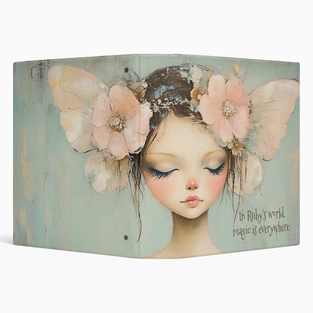 Whimsical Floral Fairy Butterfly Wings Custom Name Binder (Background)