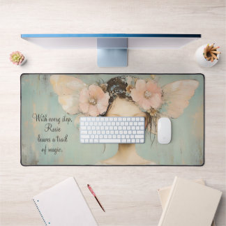 Whimsical Floral Fairy Butterfly Wings Custom Name Desk Mat