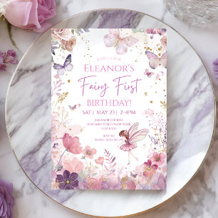 Whimsical Floral Fairy First Birthday Invitation