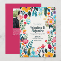 Whimsical Floral Fiesta Wedding Photo and QR Code
