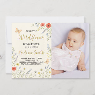 Whimsical Floral First Birthday Invitation