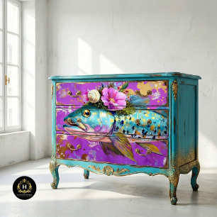 Whimsical Floral Fish Furniture Decoupage Tissue Paper