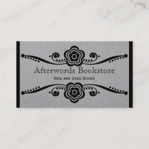 Whimsical Floral Flourish Business Card, Grey Card