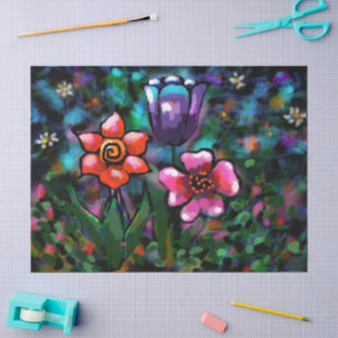 Whimsical Floral Flower Flowers Purple Blue Pink Tissue Paper