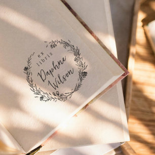 Whimsical Floral Frame Calligraphy Ex Libris Book Self-inking Stamp