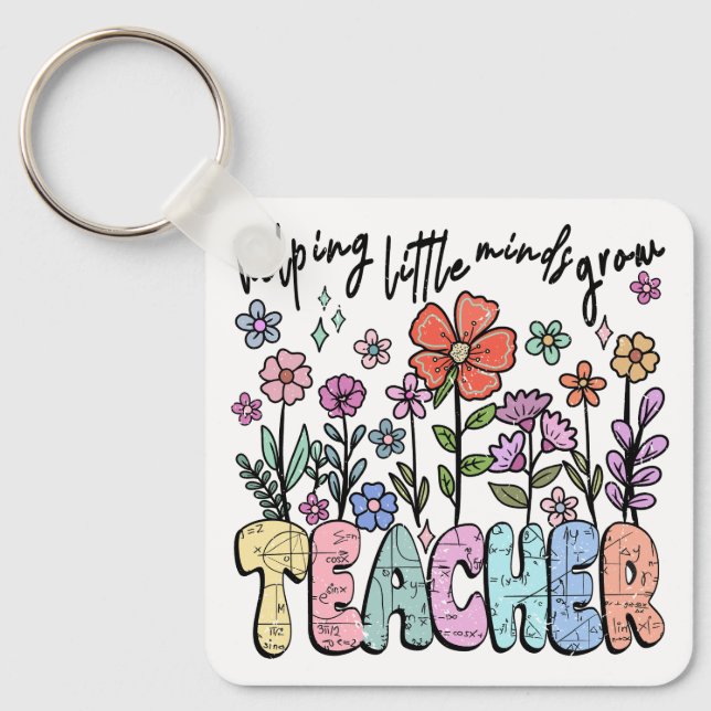 Whimsical Floral Garden Teacher Keychain (Front)