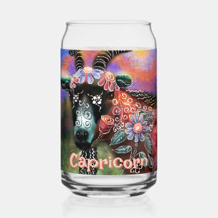 Whimsical Floral Goat Capricorn Personalized Can Glass