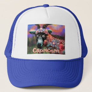Whimsical Floral Goat Capricorn Personalized Trucker Hat
