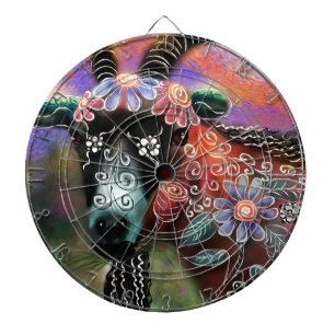 Whimsical Floral Goat Farm Animal Floral Peach Dartboard