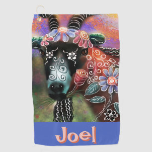 Whimsical Floral Goat Farm Animal Personalized Golf Towel