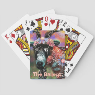 Whimsical Floral Goat Farm Animal Personalized Playing Cards
