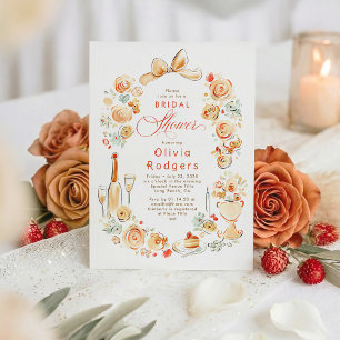 Whimsical Floral Hand Drawn Bow Fall Bridal Shower Invitation