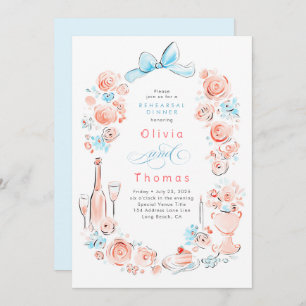 Whimsical Floral Hand Drawn Bow Rehearsal Dinner Invitation
