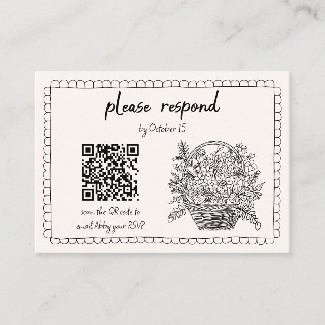 Whimsical Floral Hand Drawn Bridal Shower QR Code Enclosure Card (Front)
