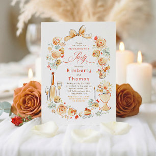 Whimsical Floral Hand Drawn Fall Engagement Party Invitation