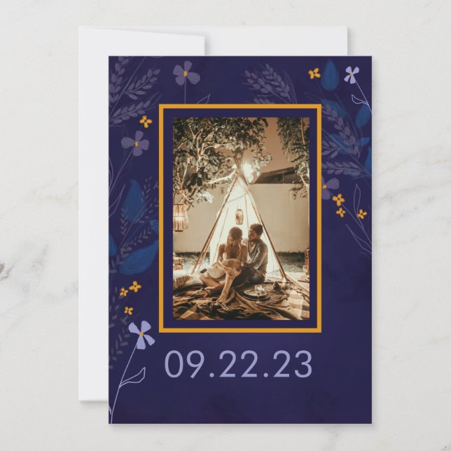 Whimsical Floral Illustration Garden Photo Wedding Save The Date (Front)