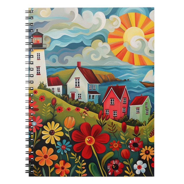 Whimsical Floral Light House Note Book (Front)
