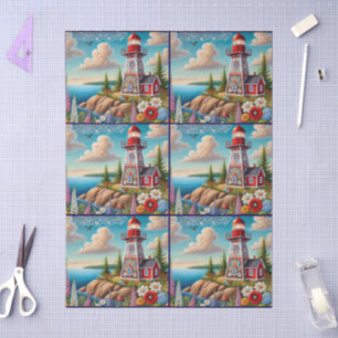 Whimsical Floral Lighthouse Nautical Decoupage  Tissue Paper