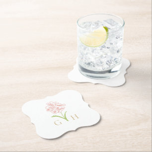 Whimsical Floral Line-drawn Rose Wedding Paper Coaster