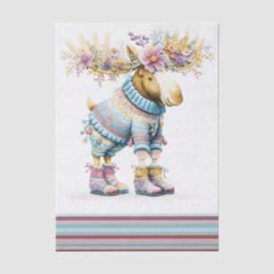 Whimsical Floral Moose In Jumper FM9R Decoupage Tissue Paper