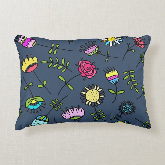 Whimsical Floral Pattern Art Design Accent Pillow (Front)