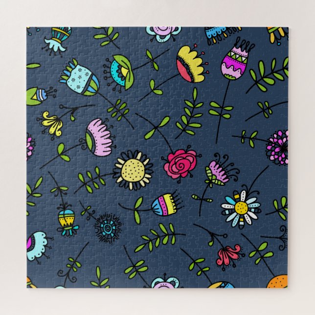 Whimsical Floral Pattern Art Design Jigsaw Puzzle (Horizontal)