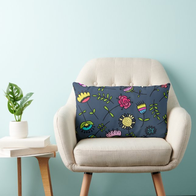 Whimsical Floral Pattern Art Design Lumbar Pillow (Chair)