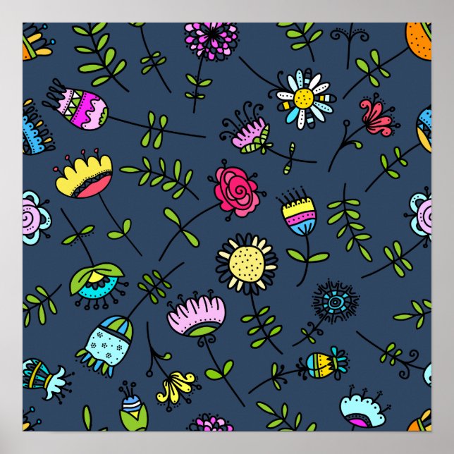 Whimsical Floral Pattern Art Design Poster (Front)