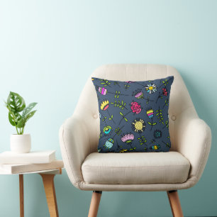 Whimsical Floral Pattern Art Design Throw Pillow