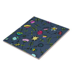 Whimsical Floral Pattern Art Design Tile
