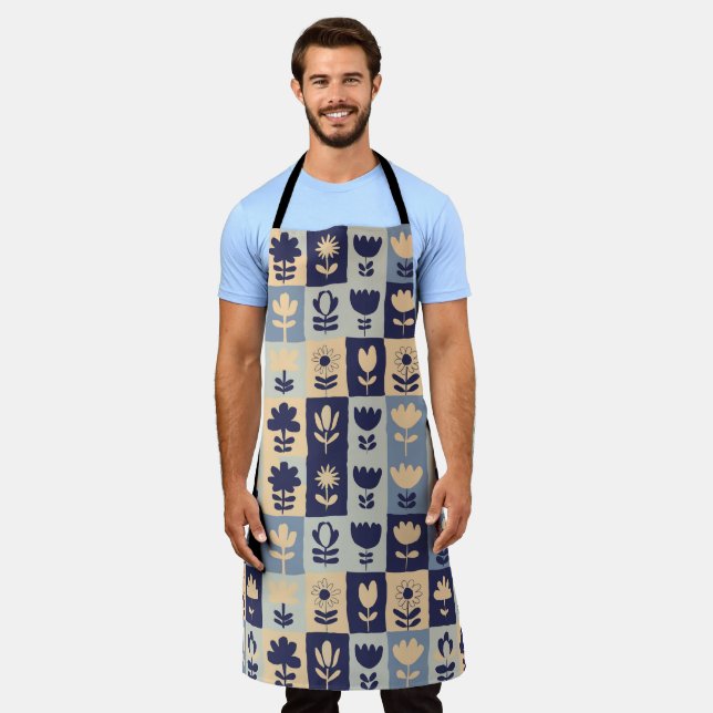 Whimsical Floral Pattern Illustration Apron (Worn)