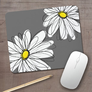 Whimsical Floral Pattern in yellow grey Mouse Pad