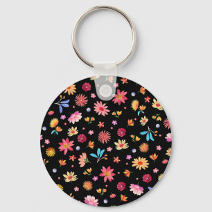 Whimsical Floral Pattern Keychain