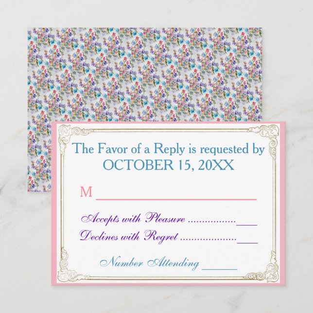 WHIMSICAL FLORAL PATTERN RSVP CARD (Front/Back)