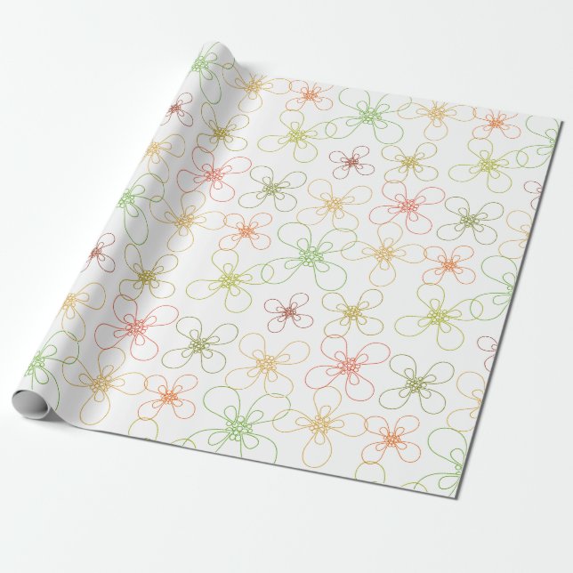 Whimsical Floral Pattern Wrapping Paper (Unrolled)