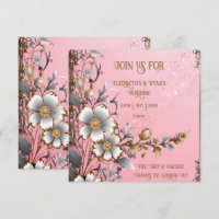 Whimsical Floral Pink Romance Wedding Invitation