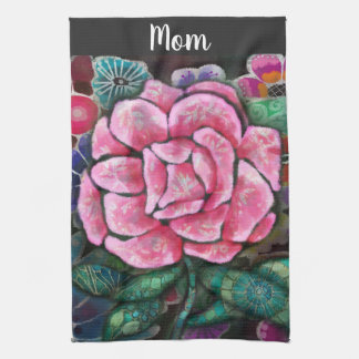 Whimsical Floral Pink Rose Art Nouveau Botanical Kitchen Towel