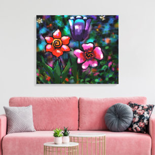 Whimsical Floral Purple Blue Pink Flower Flowers Canvas Print